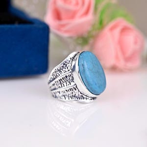 Boho Turquoise Ring, Sterling Silver Ring for Women, Statement Ring, Big Stone Gemstone Ring, Chunky Ring, Bohemian Jewelry, Gifts For Her