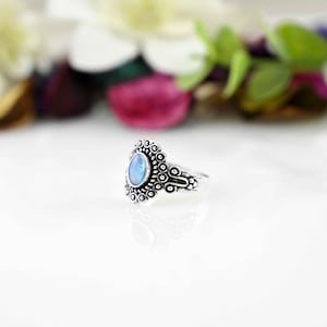 Rainbow Moonstone Ring: Oval Sterling Silver Stacking Ring