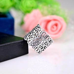 Sterling Silver Filigree Ring: Boho Floral Lace, Promise Ring