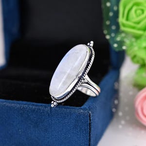 Sterling Silver Moonstone Ring: Oval Boho Statement Ring