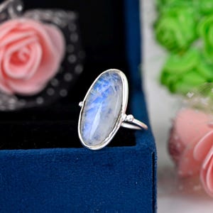 Sterling Silver Moonstone Ring: Large Oval Boho Statement Ring