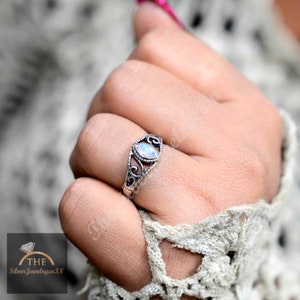 Dainty Marquise Moonstone Ring: Minimalist Sterling Silver Jewelry