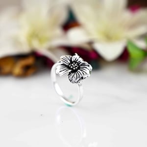 Sterling Silver Large Flower Ring: Boho Statement Jewelry