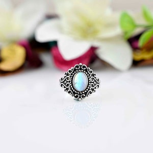 Oval Moonstone Ring: Dainty 925 Sterling Silver Stackable Ring