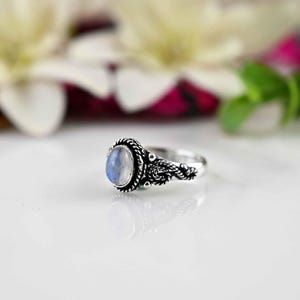 Oval Rainbow Moonstone Ring: 925 Sterling Silver Boho Ring