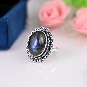 Oval Labradorite Ring: 925 Sterling Silver Boho Ring