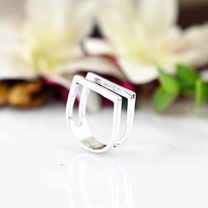 【超特価sale開催】  Band, Square Ring, Silver Square Geometric Ring Unisex Ring, アクセサリー