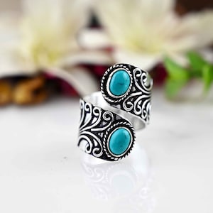 Genuine Turquoise Ring,Silver Turquoise Ring,Double Stone Ring,925Sterling Silver Ring,Gemstone Ring,Boho Ring, Turquoise Stone Ring