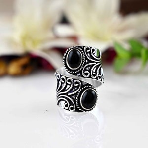 Boho Black Obsidian Sterling Silver Ring: Women&#39;s Gemstone Jewelry
