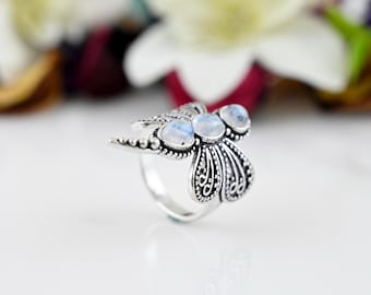 Moonstone Butterfly Ring:  Brass Silver Women's Jewelry