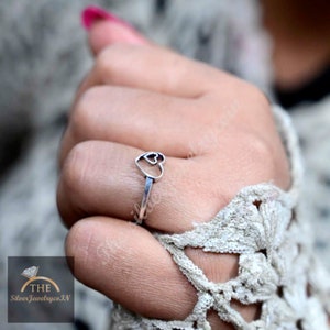 Sterling zilveren verbonden hartenring, moeder- en babyhartjesring, zilveren ring, liefdesring, knoopring