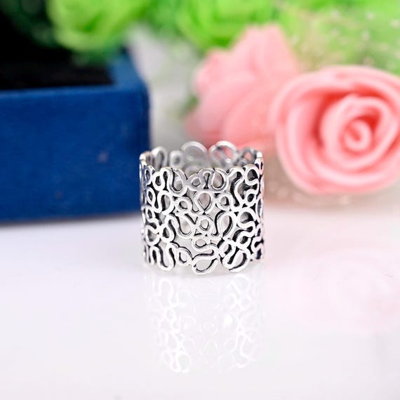 Bague Ancienne En Argent Massif Filigrane - Taille 58, Poids 3,5 Grammes, Fabrication Française