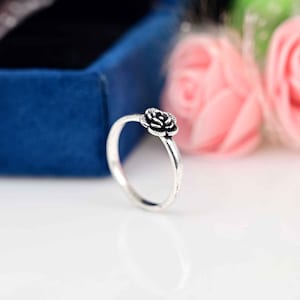Sterling Silver Birth Flower Ring: Personalized Dainty Jewelry