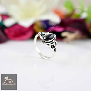 Black Onyx Sterling Silver Ring: Celtic Knot Marquise Ring