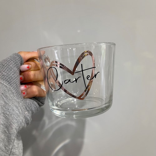 Personalised Glass Coffee Mug, Tea Mug, Easter gift, Mothers Day, Fathers Day, Hot Chocolate Gift Birthday Present Gift For Her Latte Mug