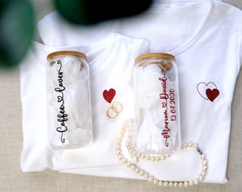 Couple Gift Box Gift For Two Marriage Anniversary Gift for Couple Personalized Tumbler With Straw Couple White TShirt With Heart