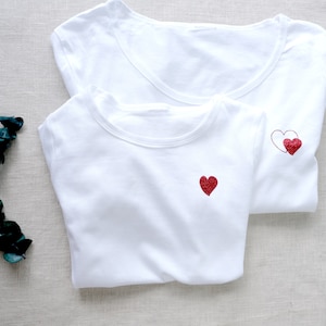 T-Shirt Blanc Avec Petit Coeur T-shirt Assorti Famille Coeur Imprimé