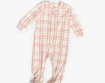 Red Holiday Plaid Zipper One-Piece, Baby Footie Sleeper, Christmas Pajamas