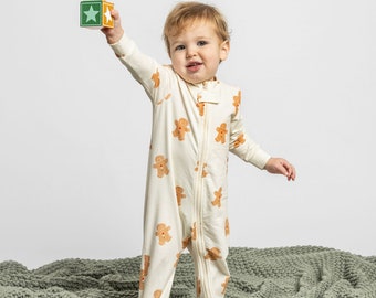 Gingerbread Cookie Zipper One-Piece, Baby Footie Sleeper, Christmas Pajamas