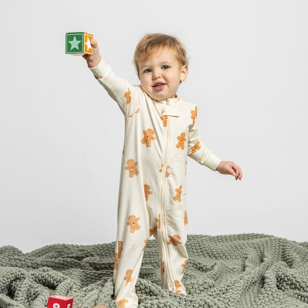 Gingerbread Cookie Zipper One-Piece, Baby Footie Sleeper, Christmas Pajamas