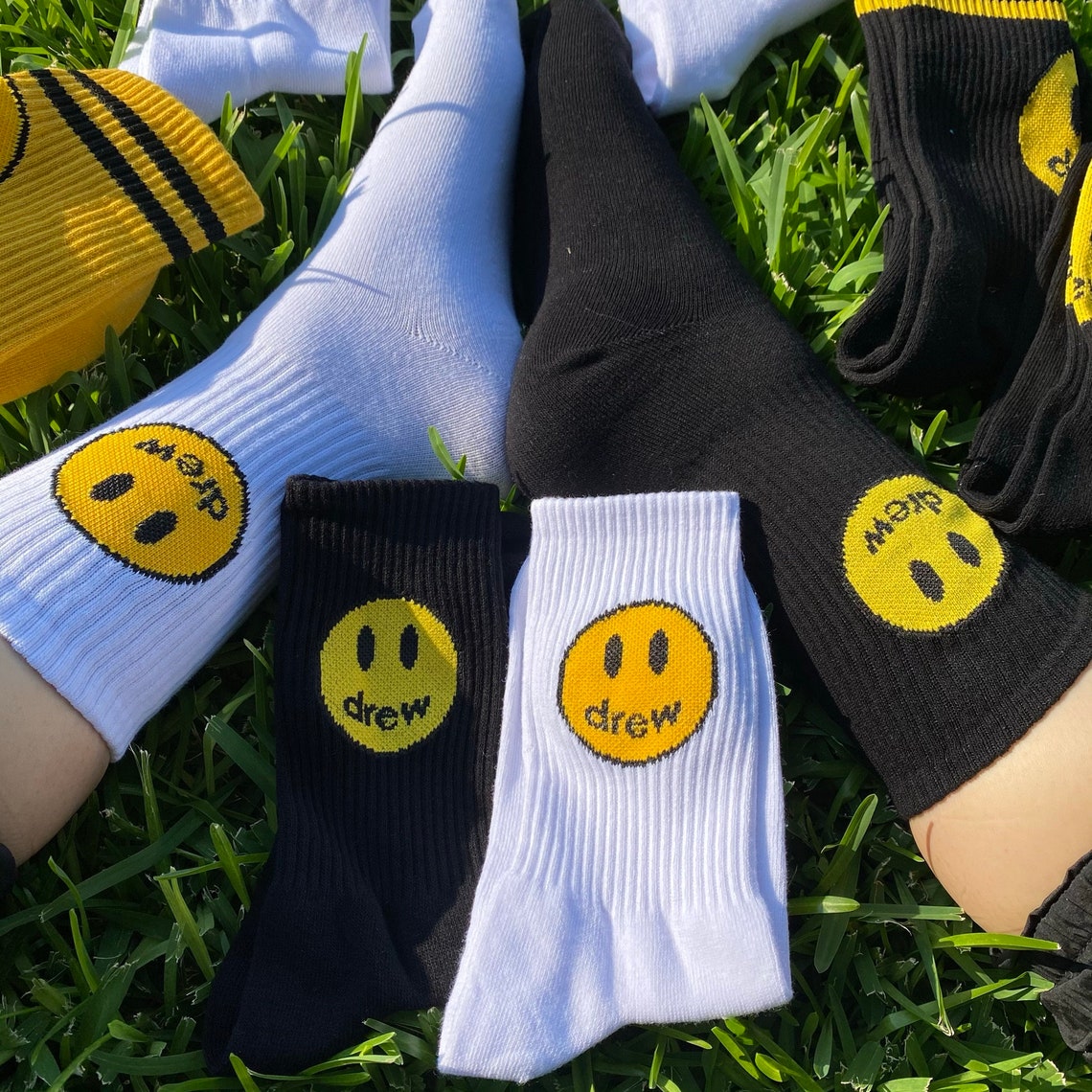 DREW socks happy face socks Justin Bieber socks smiling Etsy