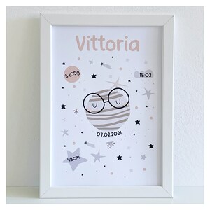 Quadretto Nascita - Spazio - Grafica Personalizzata - Stampa e Cornice in legno - Regalo Nascita