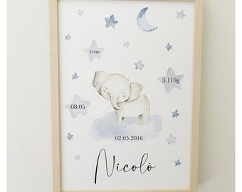 Quadro Nascita Personalizzato Con Coniglietto Rosa - Cornice Con Dati Bimbo, Idea Regalo Unica