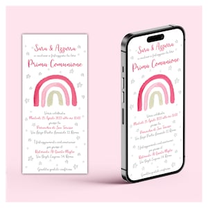 Invito Digitale Arcobaleno Rosa - Battesimo - Compleanno - Comunione - Annuncio - Social - Grafica Personalizzata - File Digitale PNG