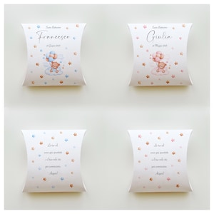 Scatolina Portaconfetti "Cuscino" 1pz - Confetti Opzionali - Bomboniera - Confettata - Battesimo - Nascita - Orsetto