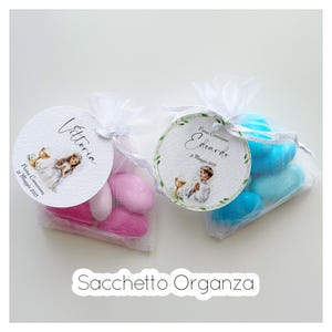Sacchetto Organza con Tag 1pz - Confetti Opzionali - Bomboniere - Prima Comunione - Cresima - Personalizzabili
