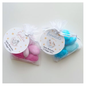 Sacchetto Organza con Tag 1pz - Confetti Opzionali - Bomboniere - Nascita - Battesimo - Compleanno - Personalizzabili