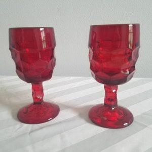 Vintage Pair Georgian Ruby Red Thumbnail small Goblets