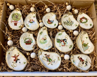 12 days of Christmas oyster ornament set, oyster ornaments, Christmas ornaments, Christmas gift, house warming gift, wedding gift