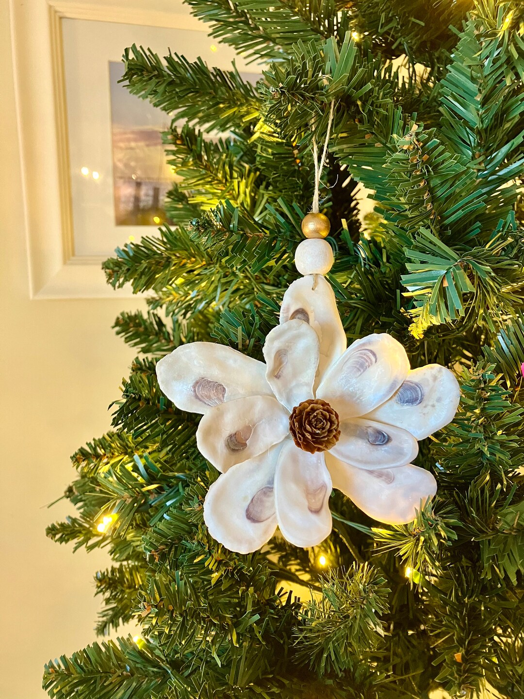 Oyster Shell Magnolia Flower Ornament, Christmas Ornament, Coastal ...
