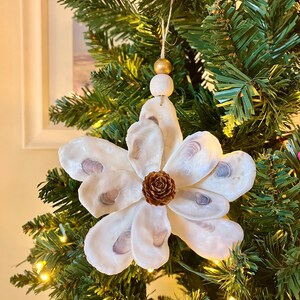 Oyster Shell Magnolia Flower Ornament, Christmas Ornament, Coastal ...
