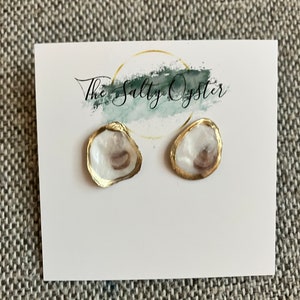 Mini oyster shell stud earrings, minimal jewelry, boho jewelry, natural oyster shells, bridesmaids gift, wedding jewelry, Christmas gift