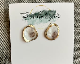 Mini oyster shell stud earrings, minimal jewelry, boho jewelry, natural oyster shells, bridesmaids gift, wedding jewelry, Christmas gift