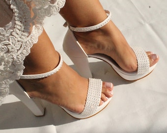 Block heel wedding Shoes, Bridal shoes, Women Wedding Shoes, Wedding Heels, Bridal shoes, Wedding Bride shoes, Crystal Stone Shoes