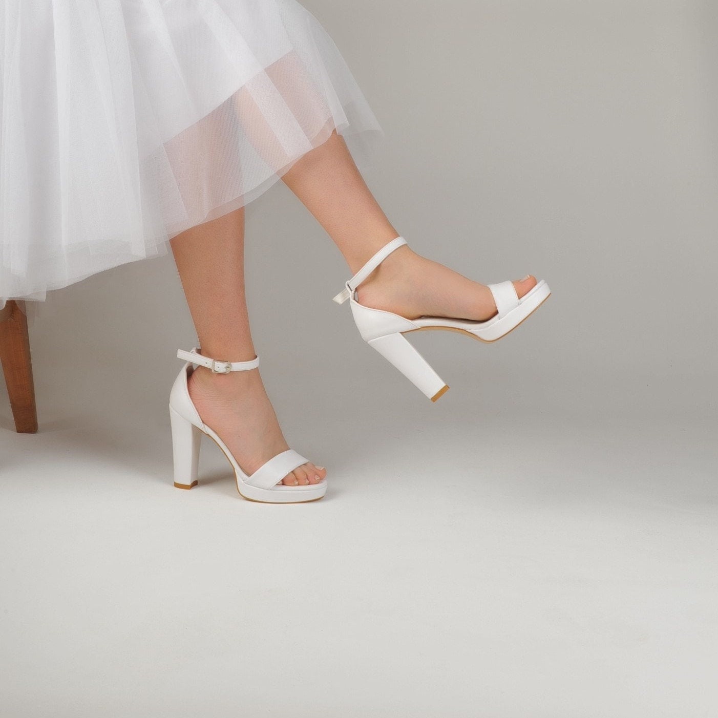 Custom Platform Wedding Sandals for Bride, Handmade Block Heel