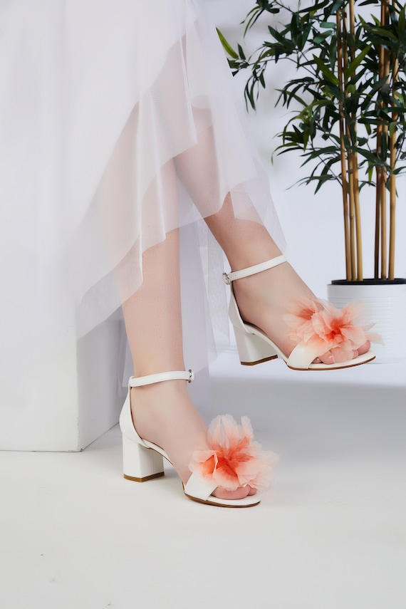 White block heel sandals bridal sale