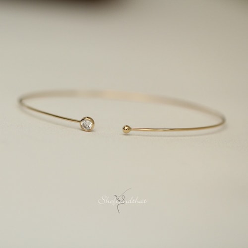 Dainty Bangle Bracelet Custom Gold Bangle 14K Solid Gold Etsy