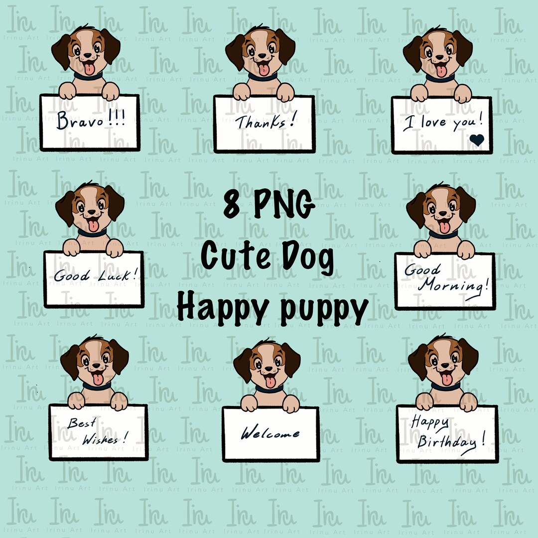 Cute Dog Digital Painting 8 PNG Clipart Puppy Bravo Good Luck I Love ...