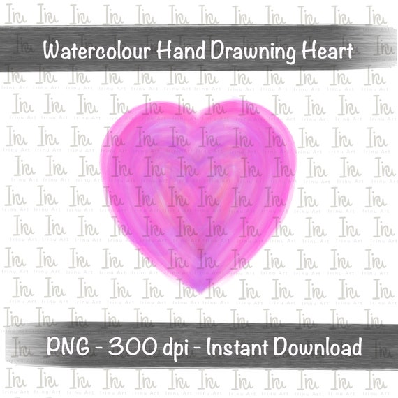Pink Heart Lila PNG Digital Watercolour Painting Romantic  