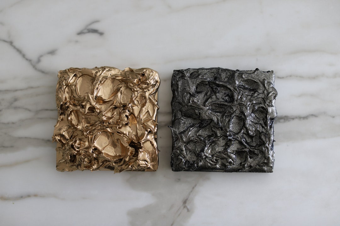 Textured Wall Art Diptych Black and Gold Painting Modern Etsy
