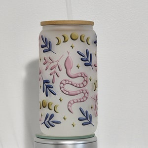Pink Snake Moons Celestial Frosted Libbey Glass Beer Can 16 oz