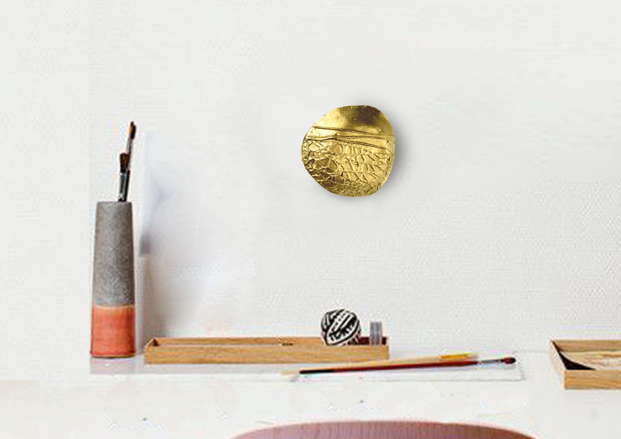 Concrete gold coin wall sculpture art Gold decortion art Etsy