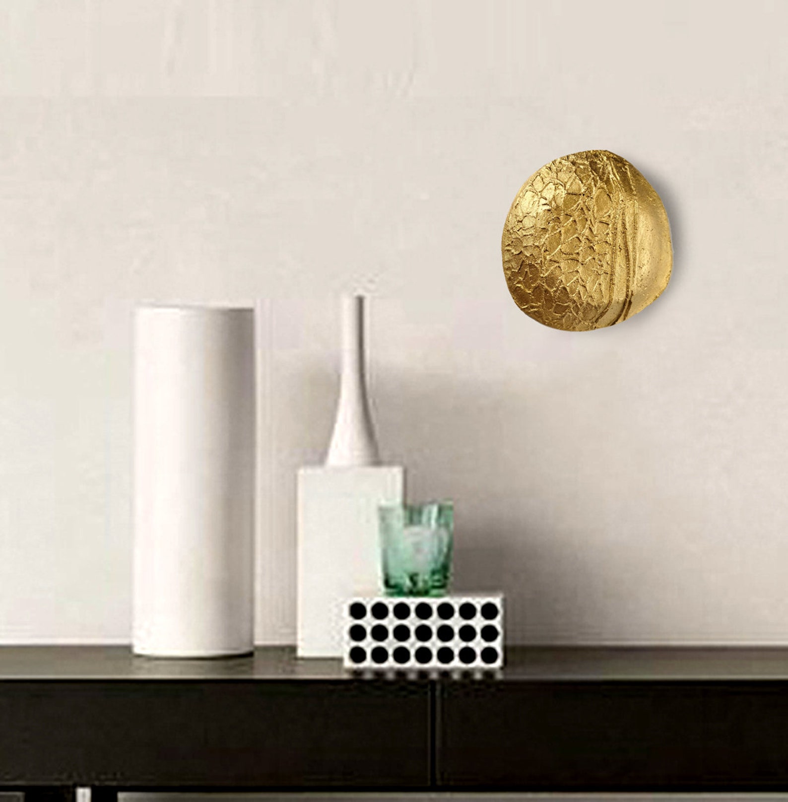 Concrete gold coin wall sculpture art Gold decortion art Etsy