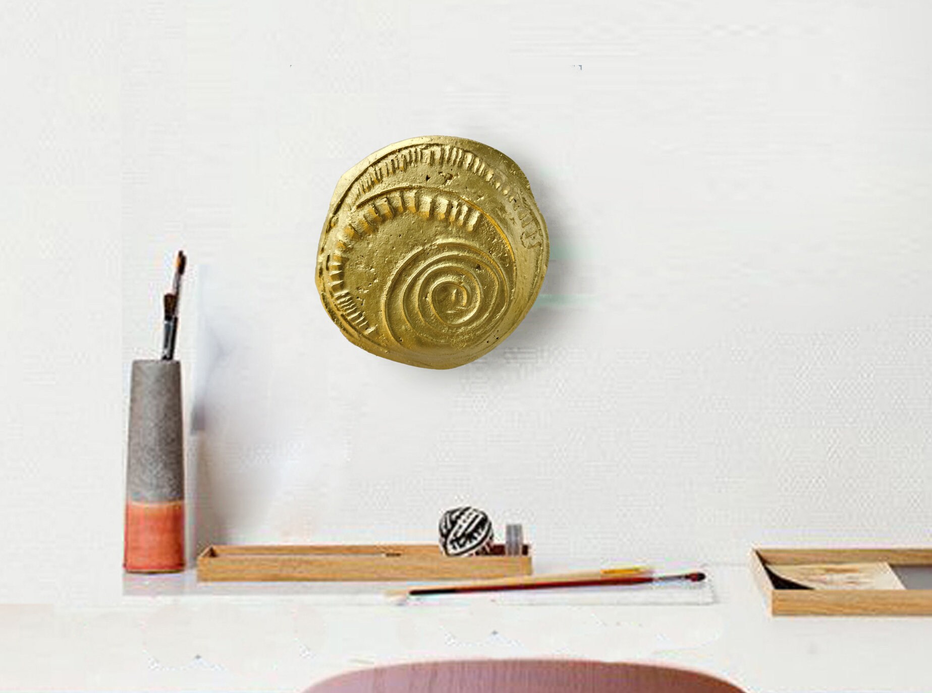 Concrete gold coin wall sculpture art Gold decortion art Etsy