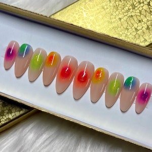 Aura Press on Nails | Glue on Nails | Multicolored Press on Nails | Fake Nails | Trendy Nails | Cute Nails
