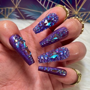[FULL SET GLITTERING] Gems Glitter Silver Starry Galaxy Short Press On Nails